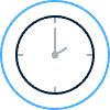 A simple clock face with blue outline shows the time as 2:00. The hour hand points at 2 and the minute hand points at 12. The clock has tick marks for each minute and longer marks for each hour.